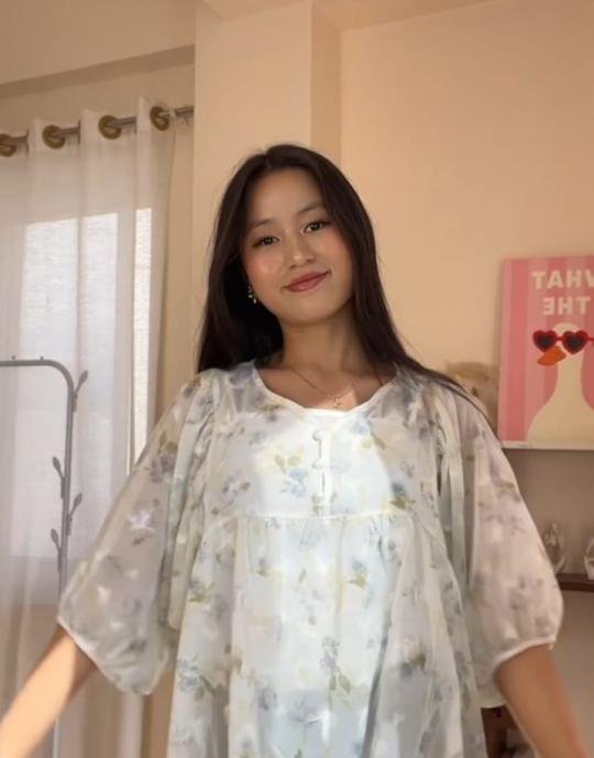 Sheer Floral Puff-Sleeve Babydoll Top