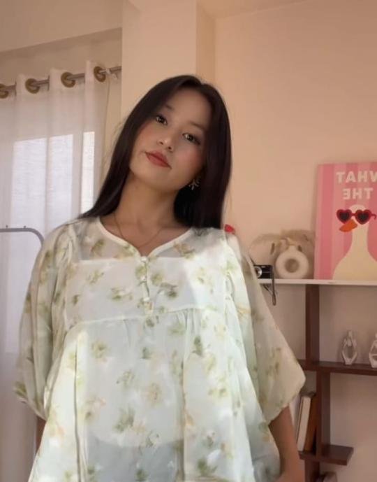 Sheer Floral Puff-Sleeve Babydoll Top